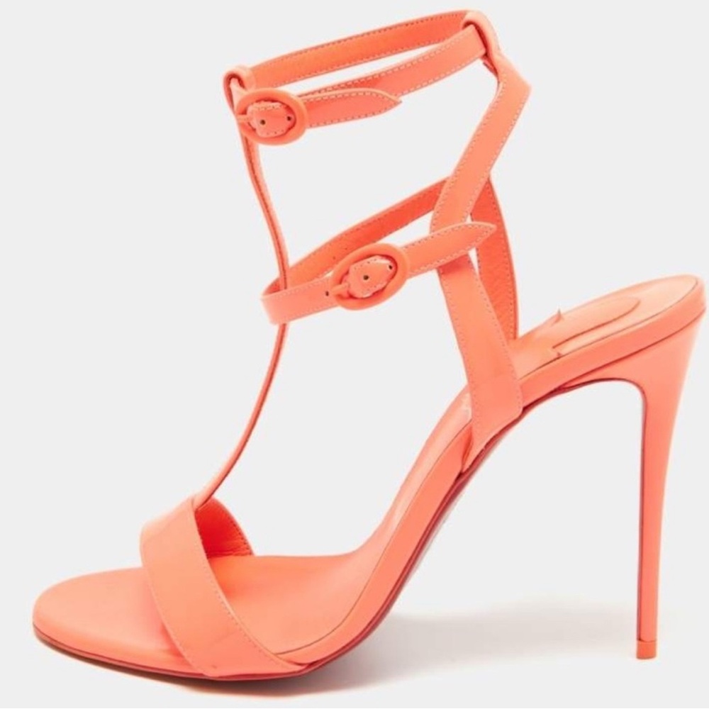 Christian Louboutin patent Mara Coral Strappy Heels
